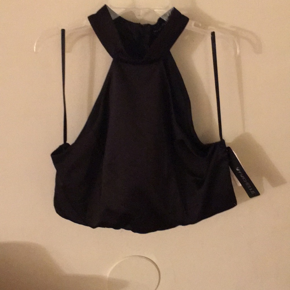 My Michelle satin, zip back crop top